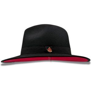 Montique BLACK  3 1/8" Brim Red Bottom Wool Felt Dress Hat   H-80